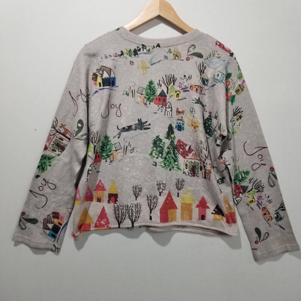 Inoah Top Womens Medium Multicolor Graphic Art to Wear Joy Christmas Fleece - Picture 2 of 7